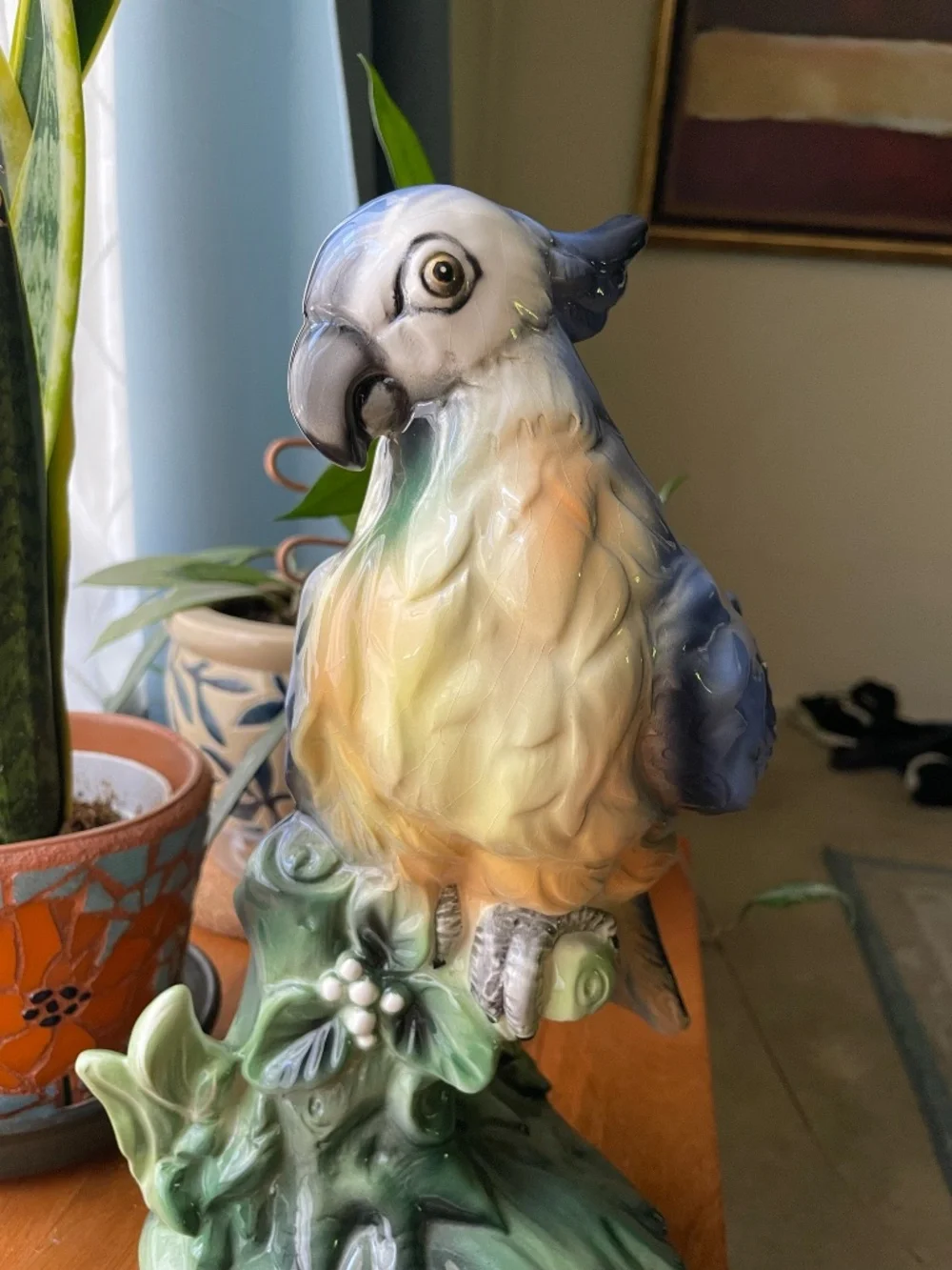 Vintage Italian Ceramic Porcelain Majolica? Parrot Bird Statue Figure 12